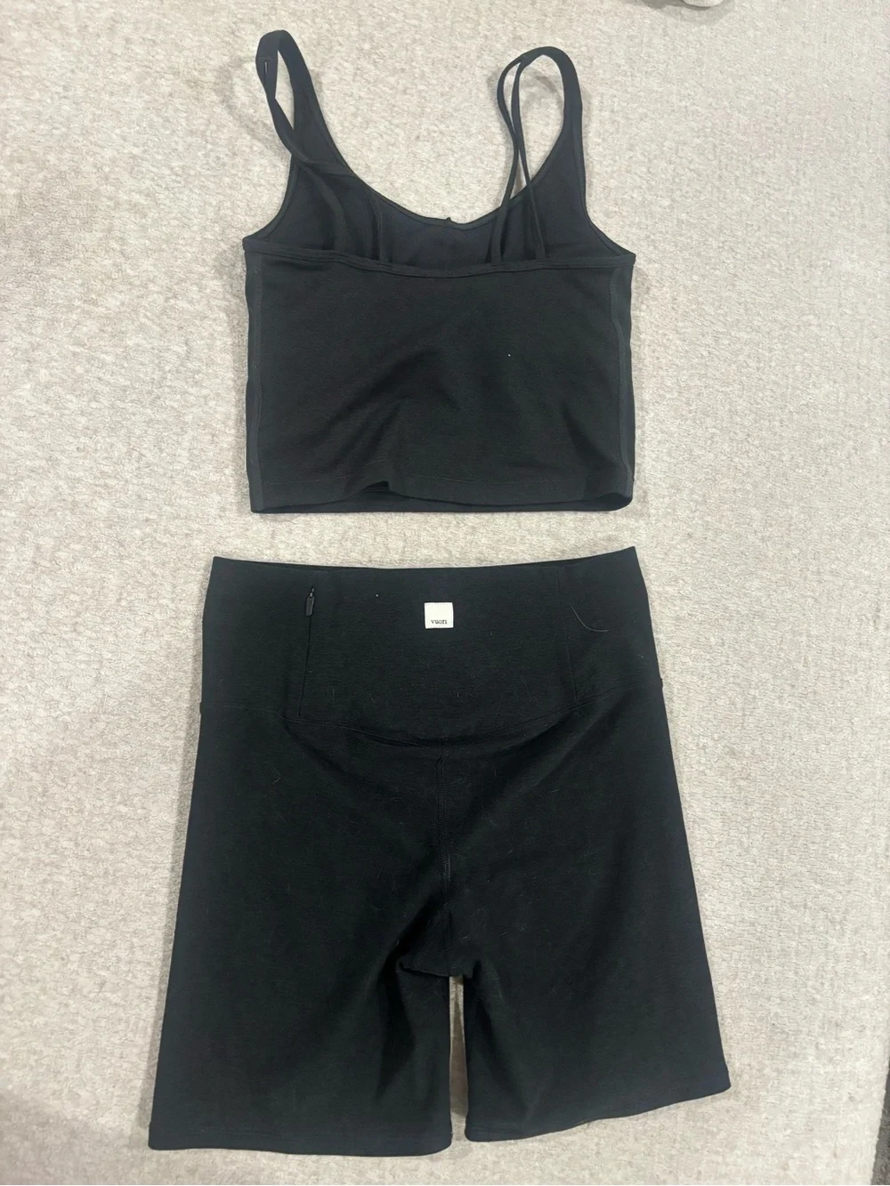 Vuori Black Crop Tank and High-Waist Bike Shorts Set